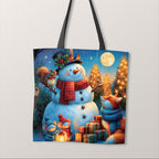 TOTE Snowman and Animals Fabric Bag Panel TP-1257