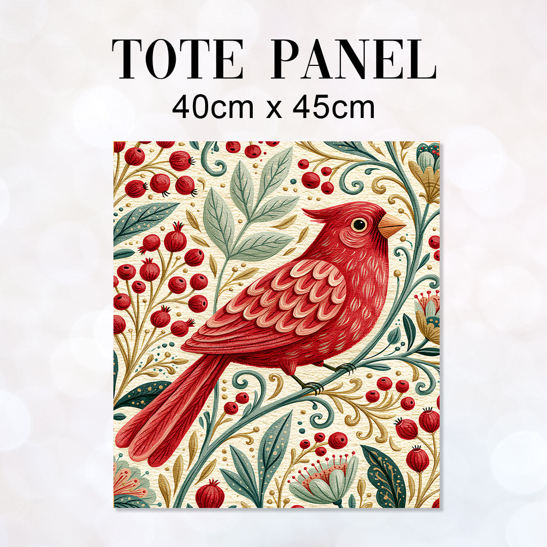 TOTE Folk Red Cardinal 2 Fabric Bag Panel TP-1258