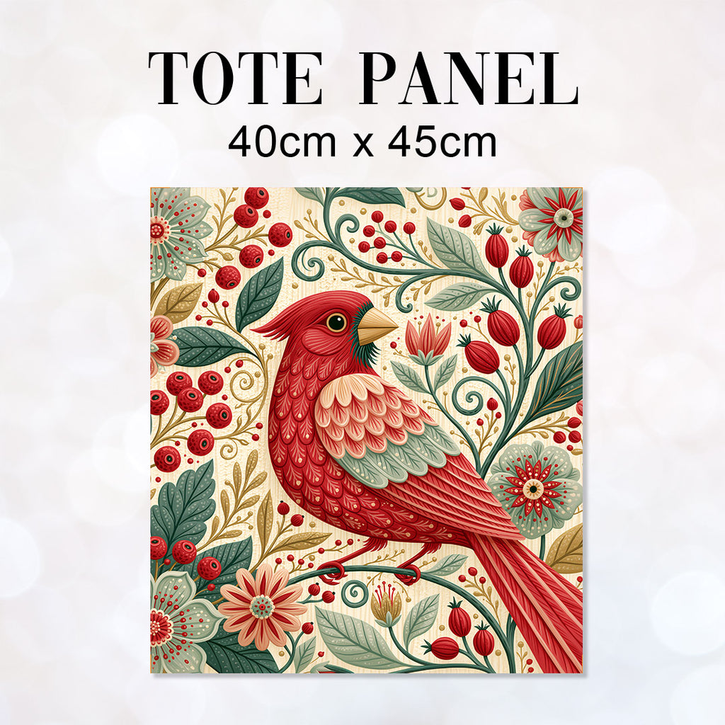 TOTE Folk Red Cardinal 1 Fabric Bag Panel TP-1259