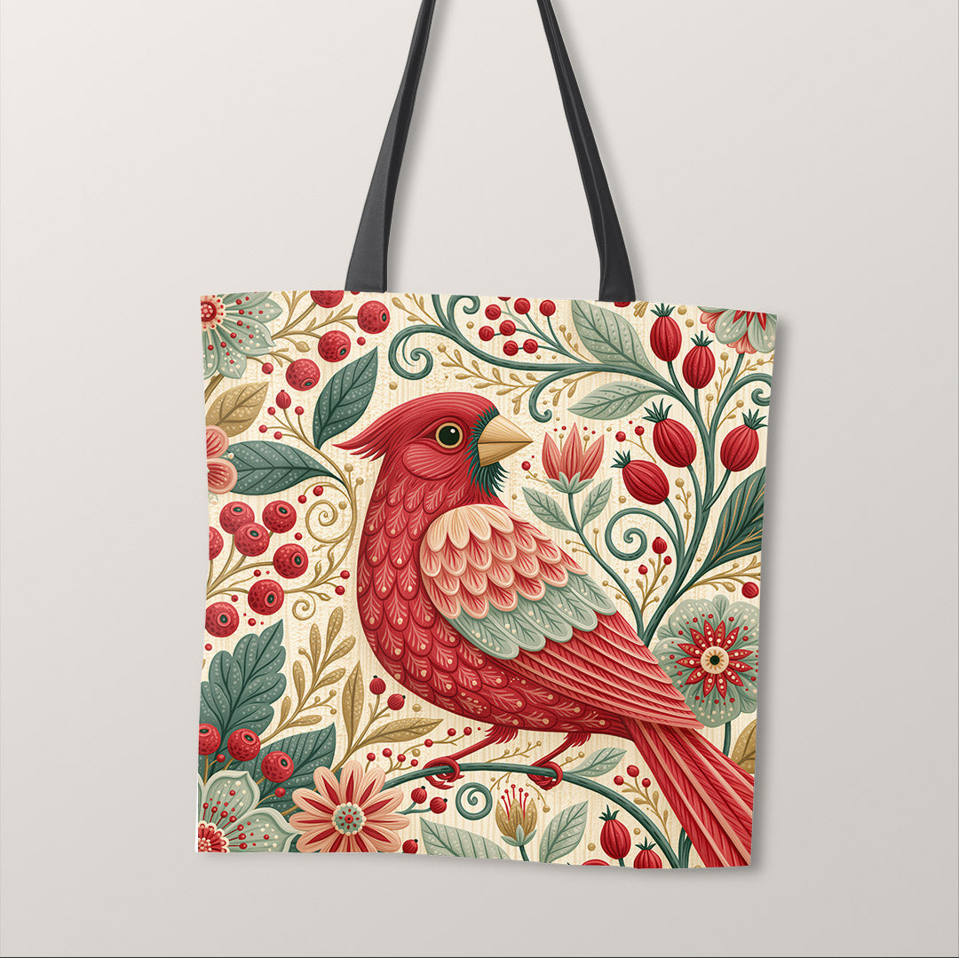 TOTE Folk Red Cardinal 1 Fabric Bag Panel TP-1259