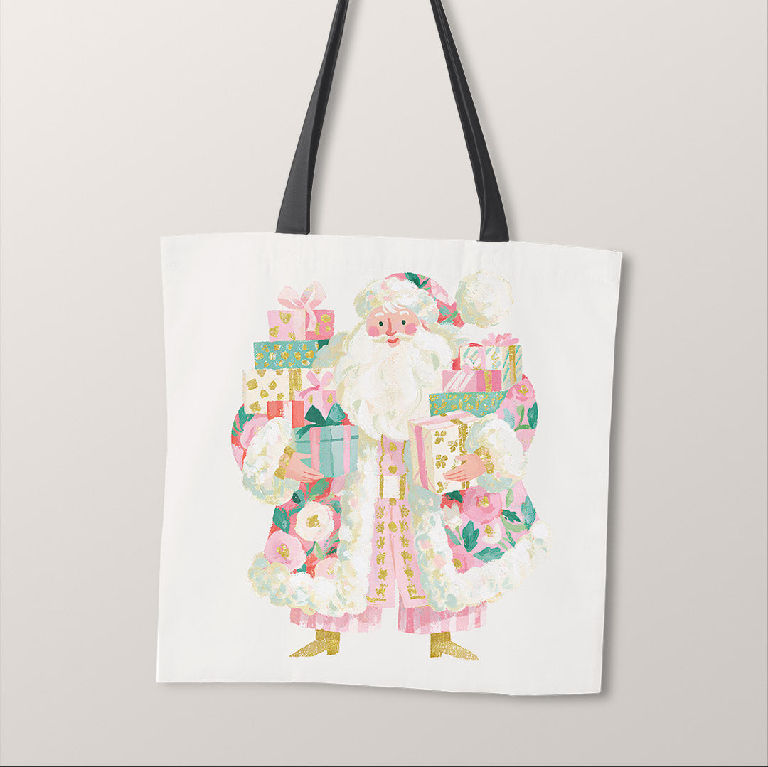 TOTE Pastel Santa with Presents Fabric Bag Panel TP-1268