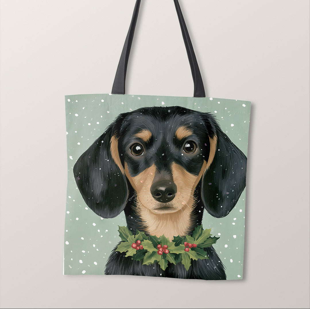 TOTE Winter Dachshund Fabric Bag Panel TP-1274