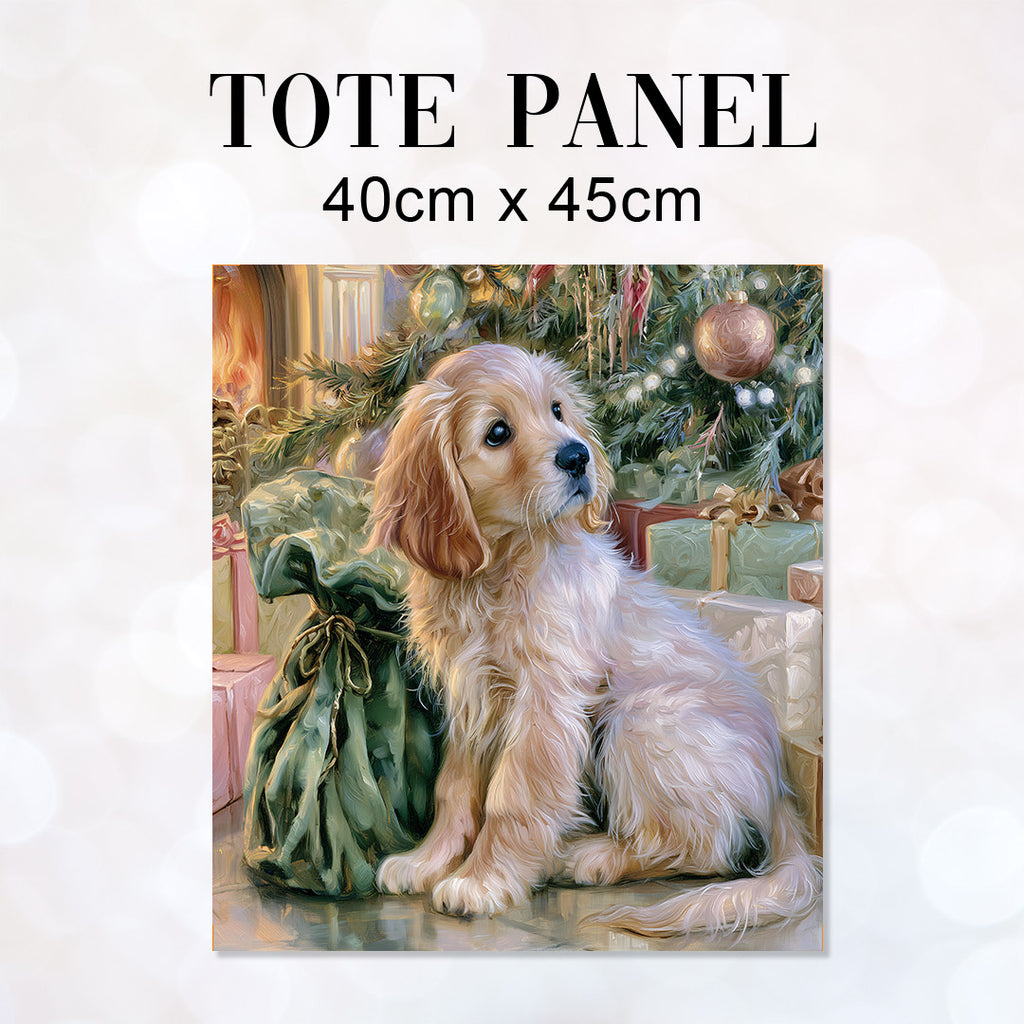 TOTE Christmas Golden Retriever Puppy Fabric Bag Panel TP-1283