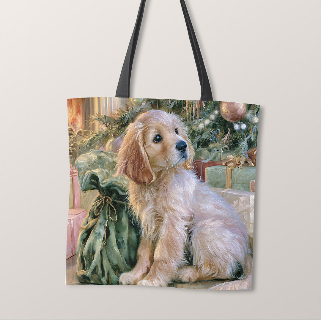 TOTE Christmas Golden Retriever Puppy Fabric Bag Panel TP-1283