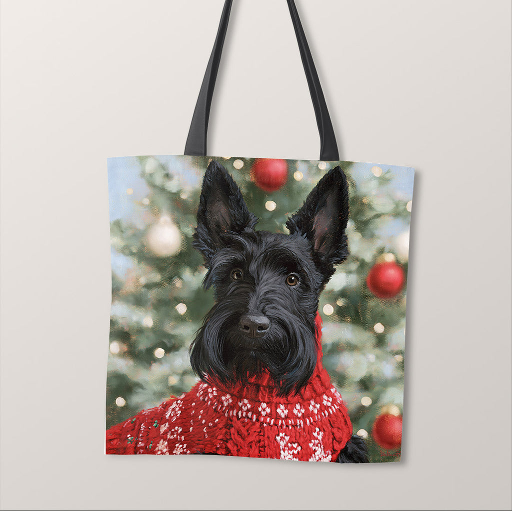 TOTE Christmas Black Scottish Terrier Fabric Bag Panel TP-1286