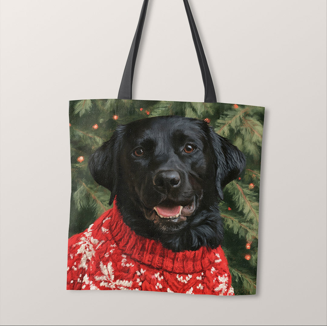 TOTE Christmas Black Labrador Fabric Bag Panel TP-1289