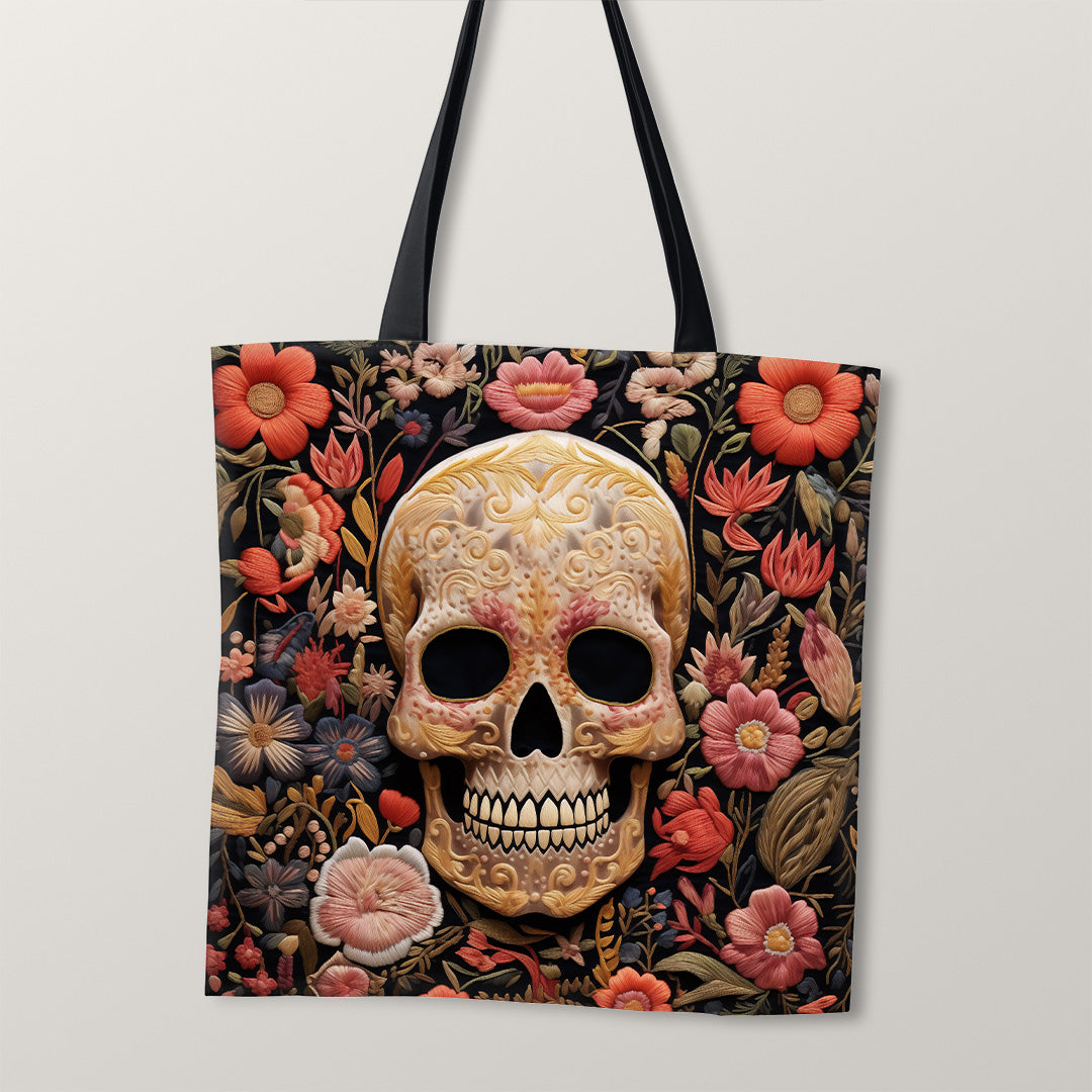 TOTE Fabric Bag Panel Blooming Skull TP-228