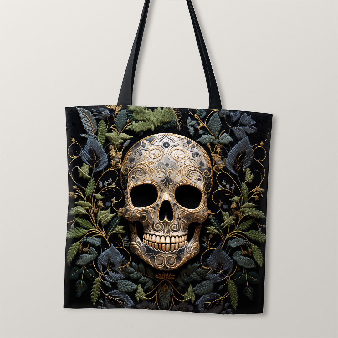 TOTE Fabric Bag Panel Dark Vines Skull TP-231