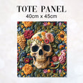 TOTE Fabric Bag Panel Embroidered Bright Floral Skull TP-232