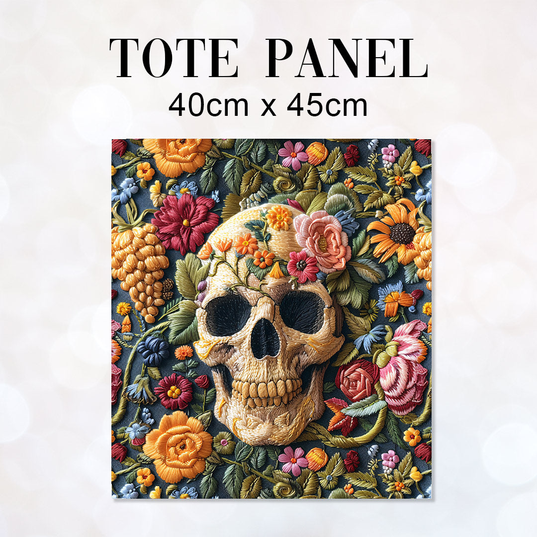 TOTE Fabric Bag Panel Embroidered Bright Floral Skull TP-232