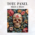 TOTE Fabric Bag Panel Embroidered Floral Skull Green TP-234