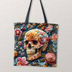 TOTE Fabric Bag Panel Embroidered Floral Skull TP-235