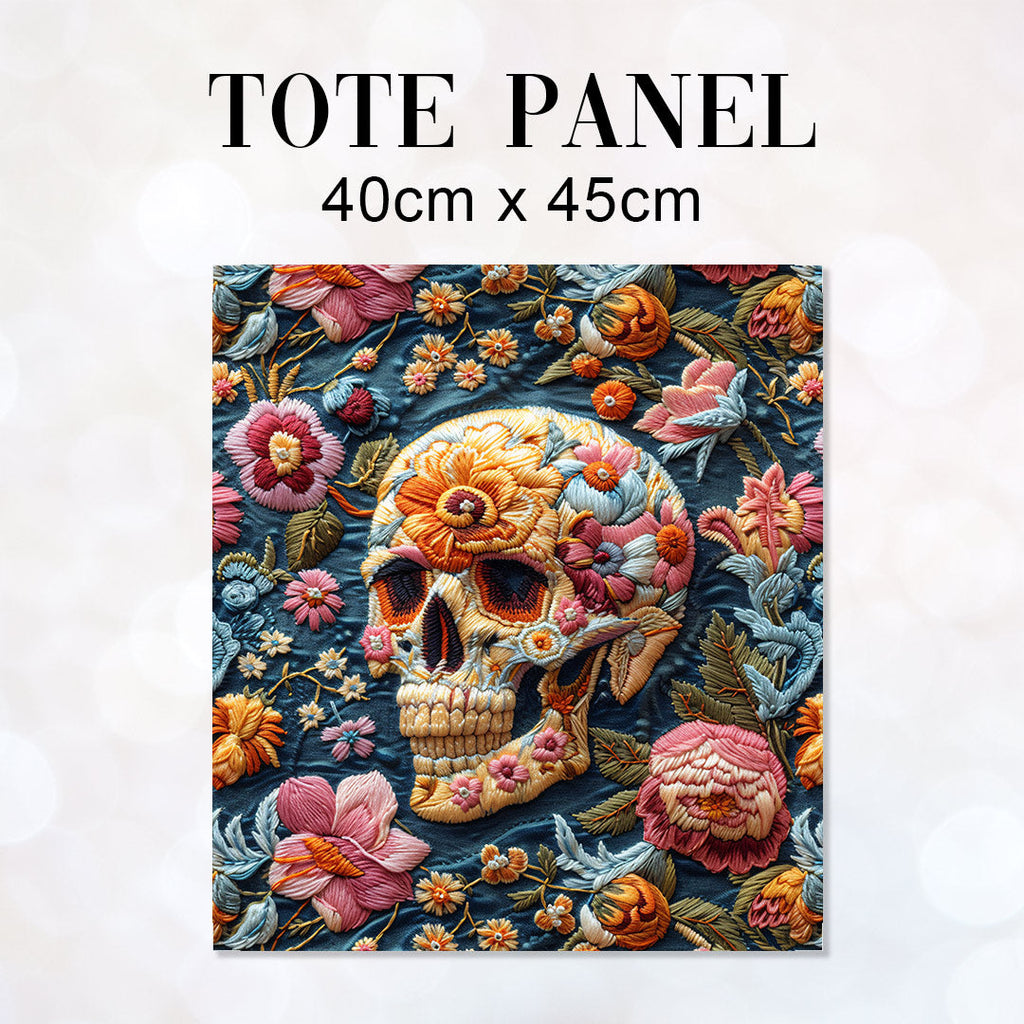 TOTE Fabric Bag Panel Embroidered Floral Skull TP-235