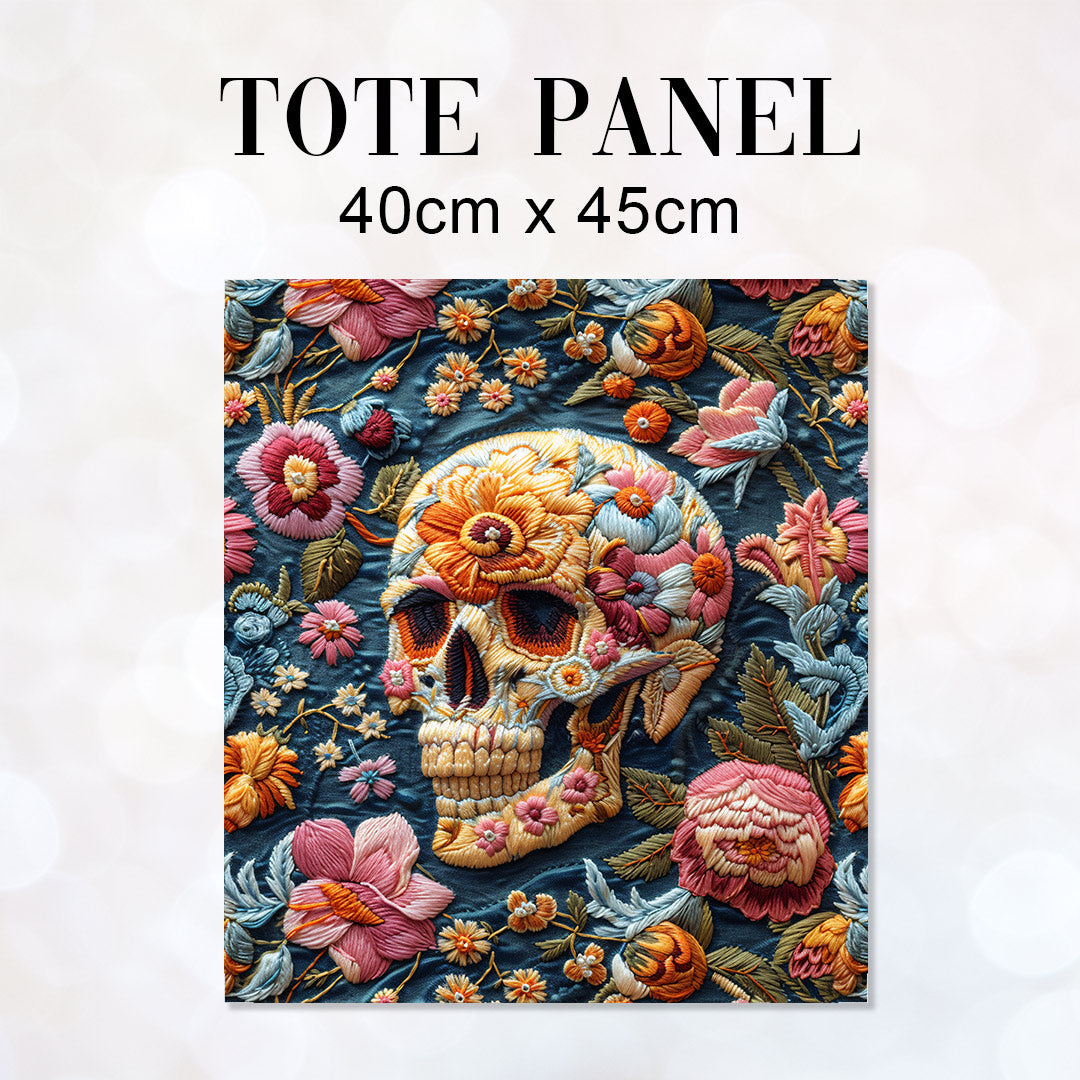 TOTE Fabric Bag Panel Embroidered Floral Skull TP-235