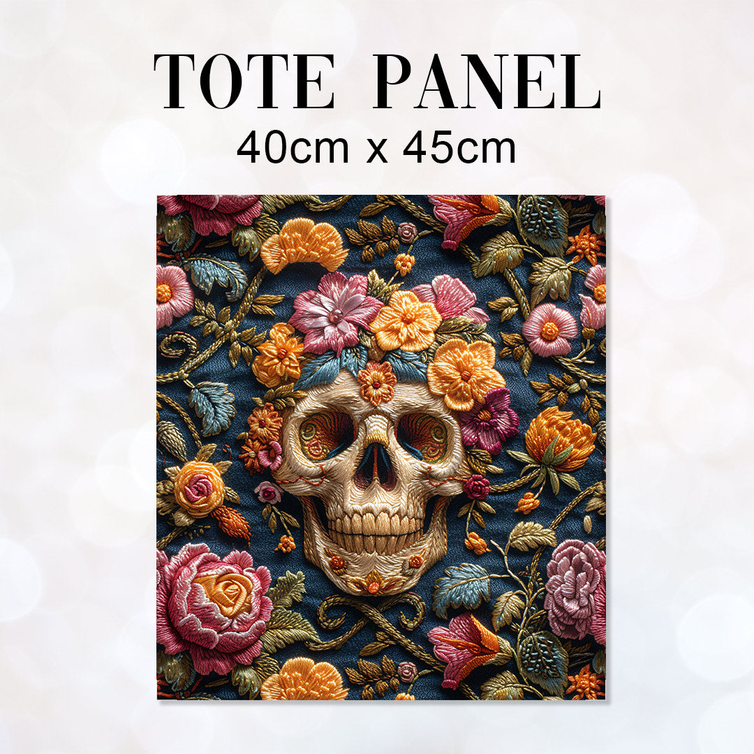 TOTE Fabric Bag Panel Embroidered Floral Skull 2 TP-236