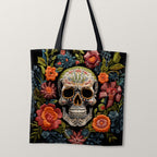 TOTE Fabric Bag Panel Embroidered Skull Black TP-237