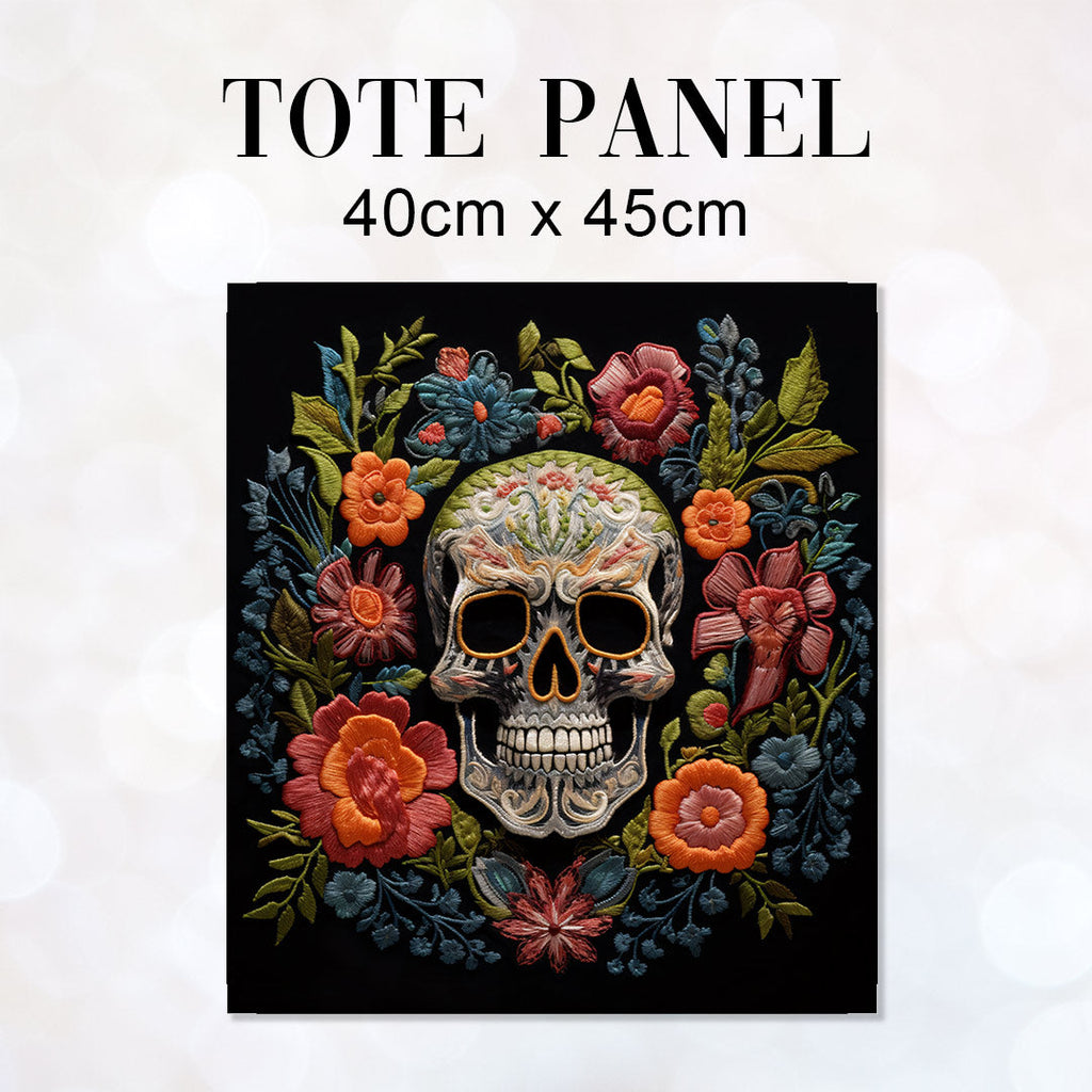 TOTE Fabric Bag Panel Embroidered Skull Black TP-237