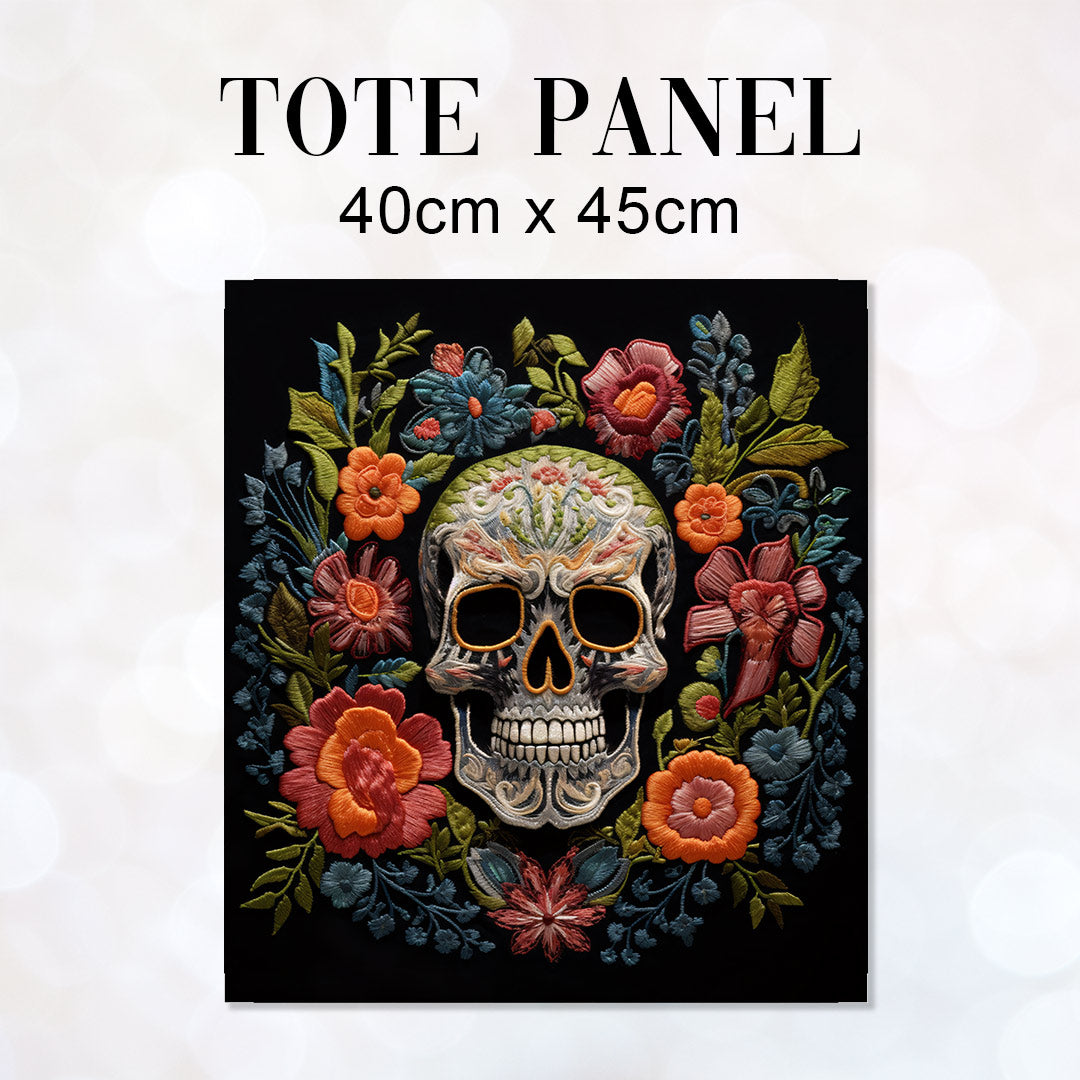 TOTE Fabric Bag Panel Embroidered Skull Black TP-237