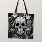 TOTE Fabric Bag Panel Floral Skull Mono TP-239