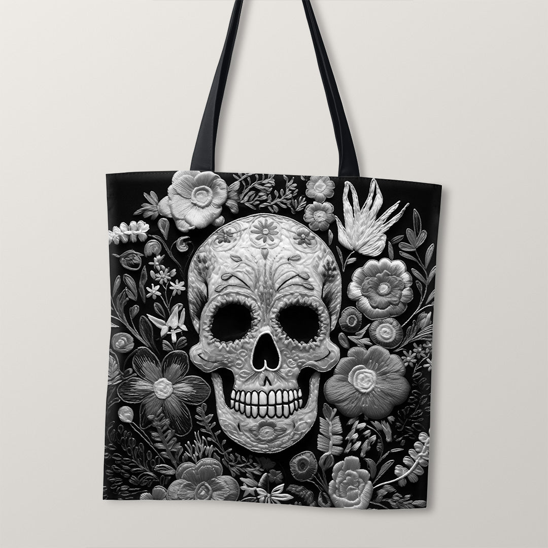 TOTE Fabric Bag Panel Floral Skull Mono TP-239