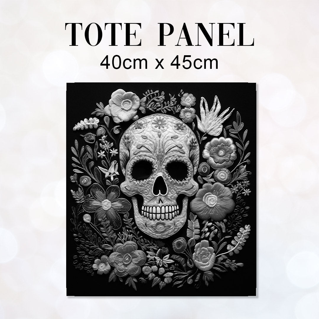 TOTE Fabric Bag Panel Floral Skull Mono TP-239