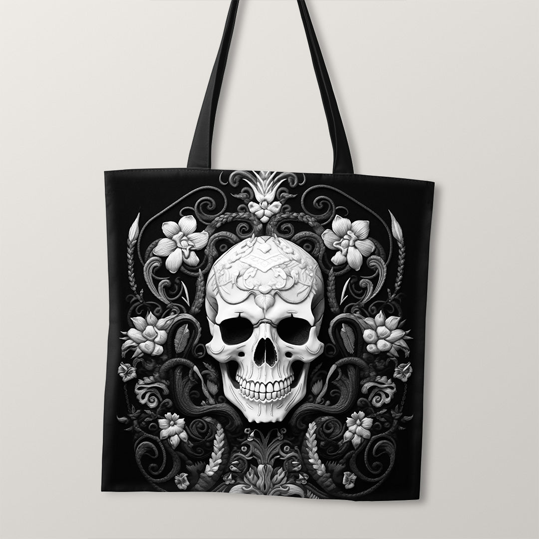TOTE Fabric Bag Panel Obsidian Skull Mono TP-245