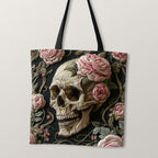 TOTE Fabric Bag Panel Pastel Roses Skull TP-247