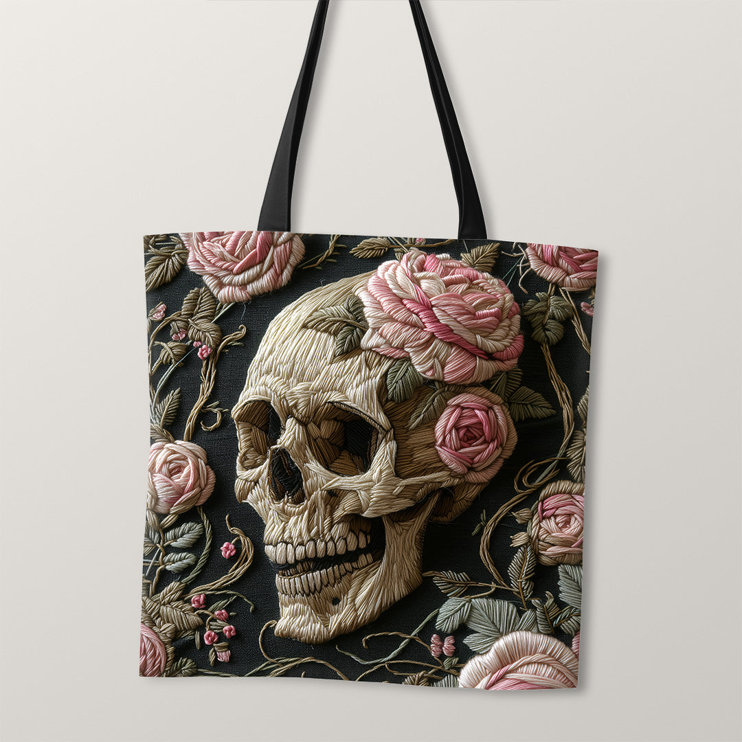 TOTE Fabric Bag Panel Pastel Roses Skull TP-247