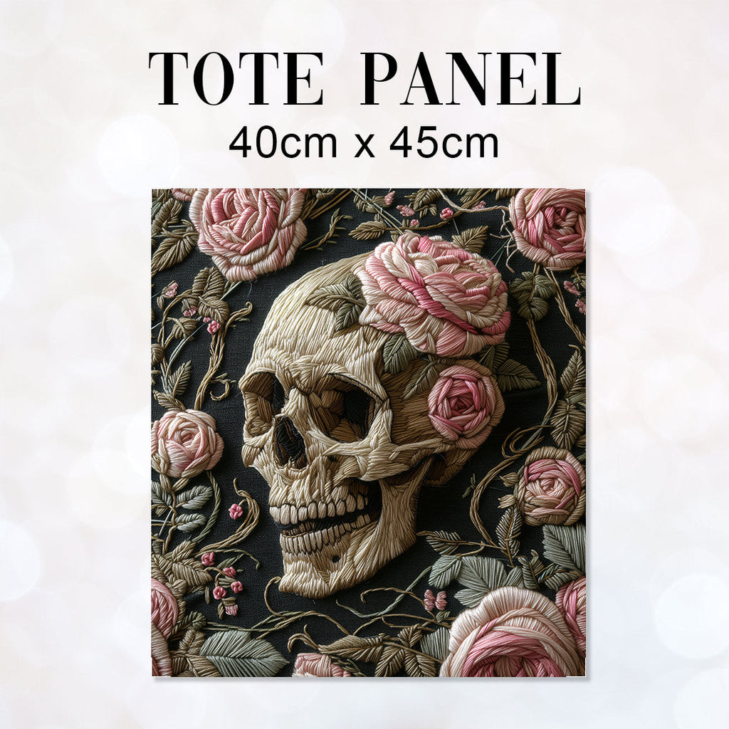 TOTE Fabric Bag Panel Pastel Roses Skull TP-247