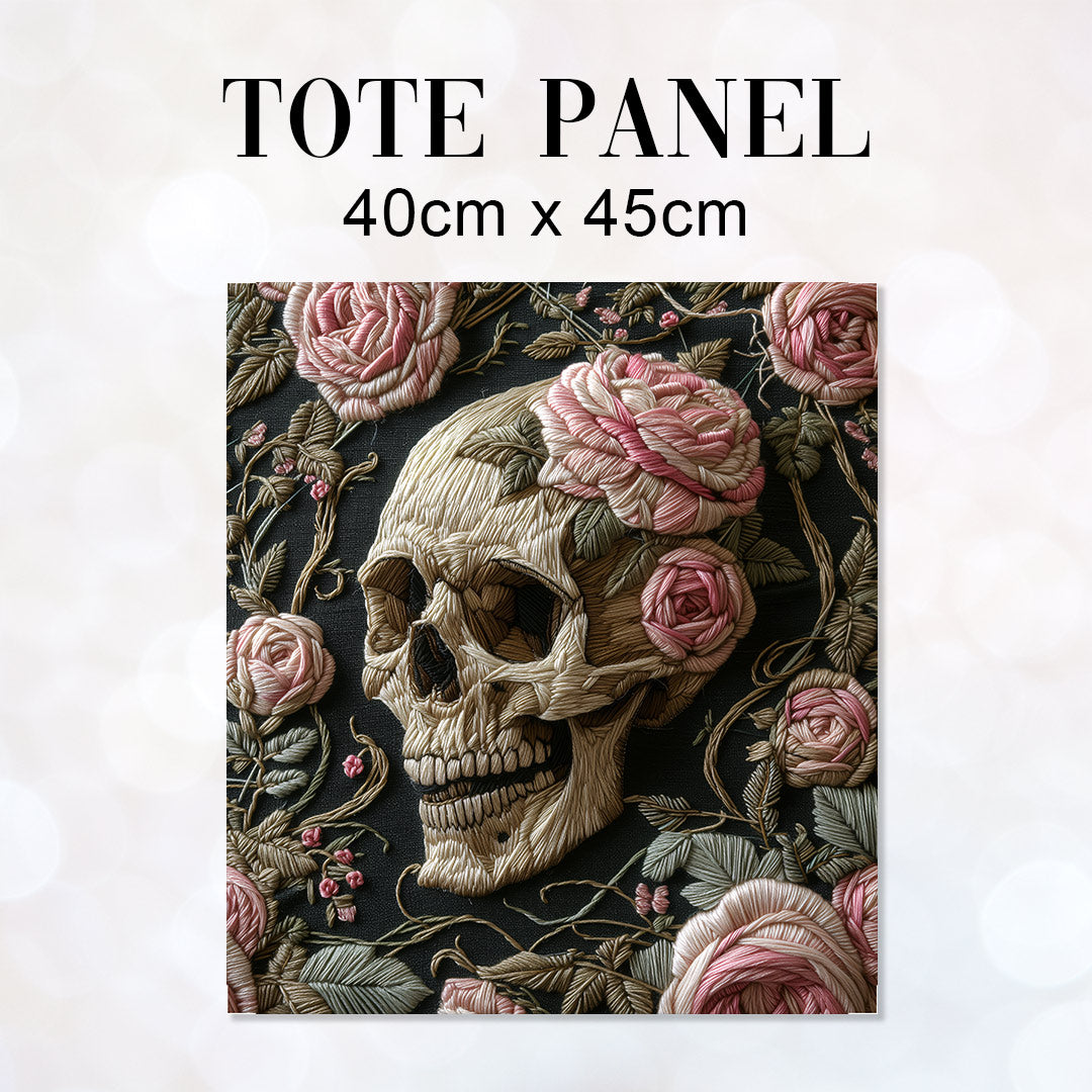 TOTE Fabric Bag Panel Pastel Roses Skull TP-247