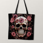 TOTE Fabric Bag Panel Pink Roses Skull TP-248