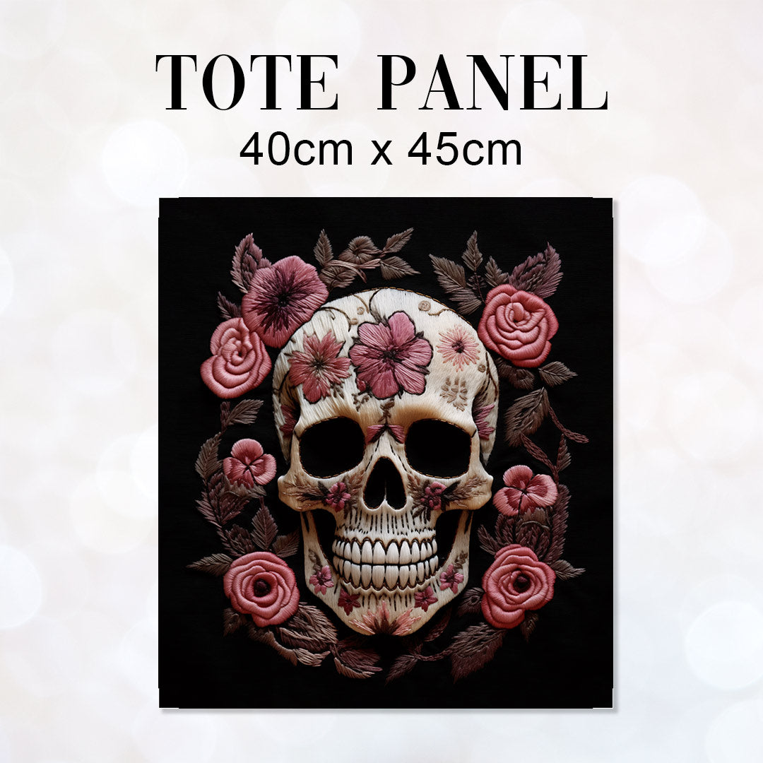 TOTE Fabric Bag Panel Pink Roses Skull TP-248