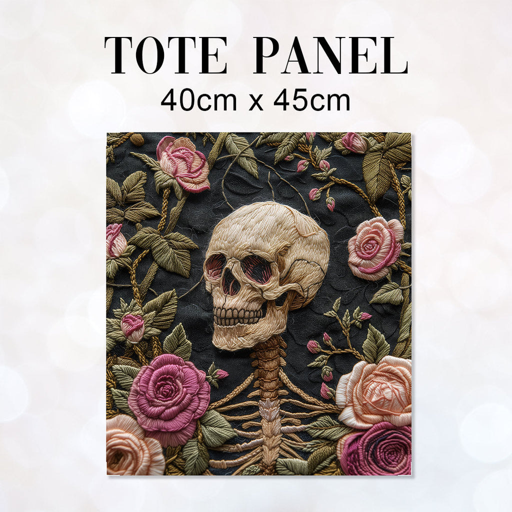 TOTE Fabric Bag Panel Skeleton and Roses TP-249
