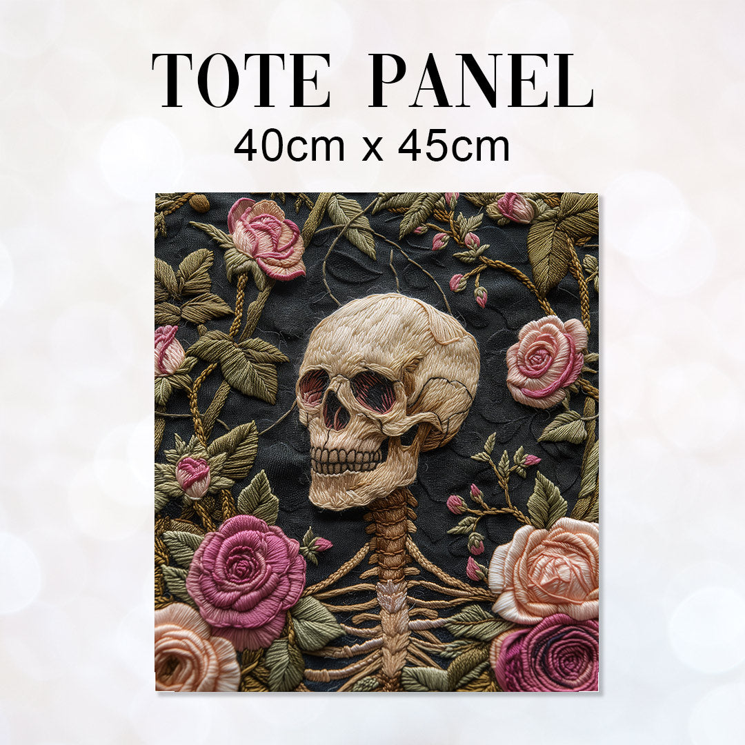 TOTE Fabric Bag Panel Skeleton and Roses TP-249
