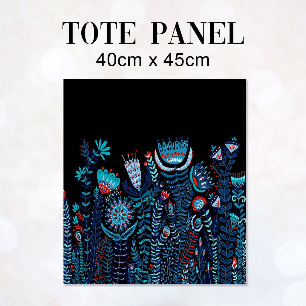 TOTE Folk Floral Black TP-30 Fabric Bag Panel