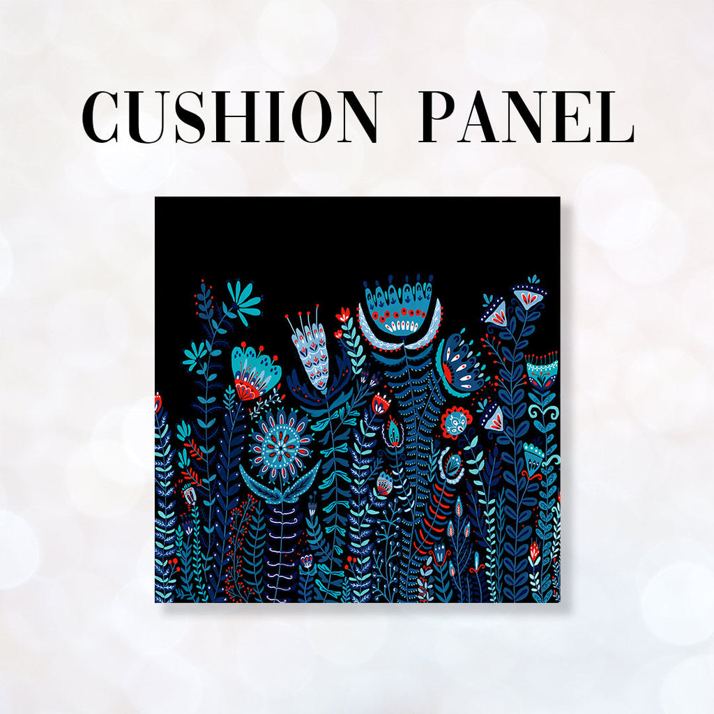 CUSHION Fabric Panel Folk Floral Black CP-30