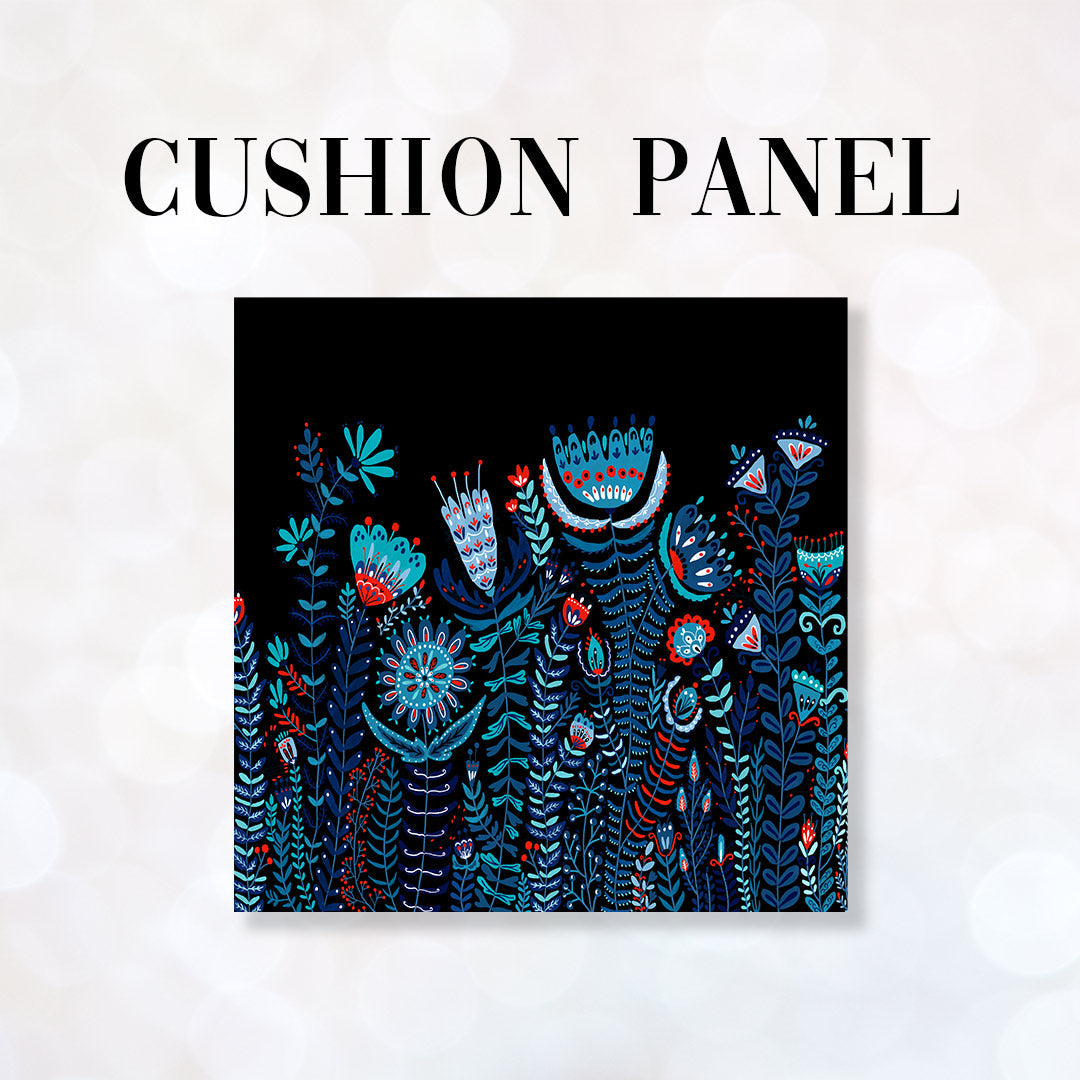 CUSHION Fabric Panel Folk Floral Black CP-30