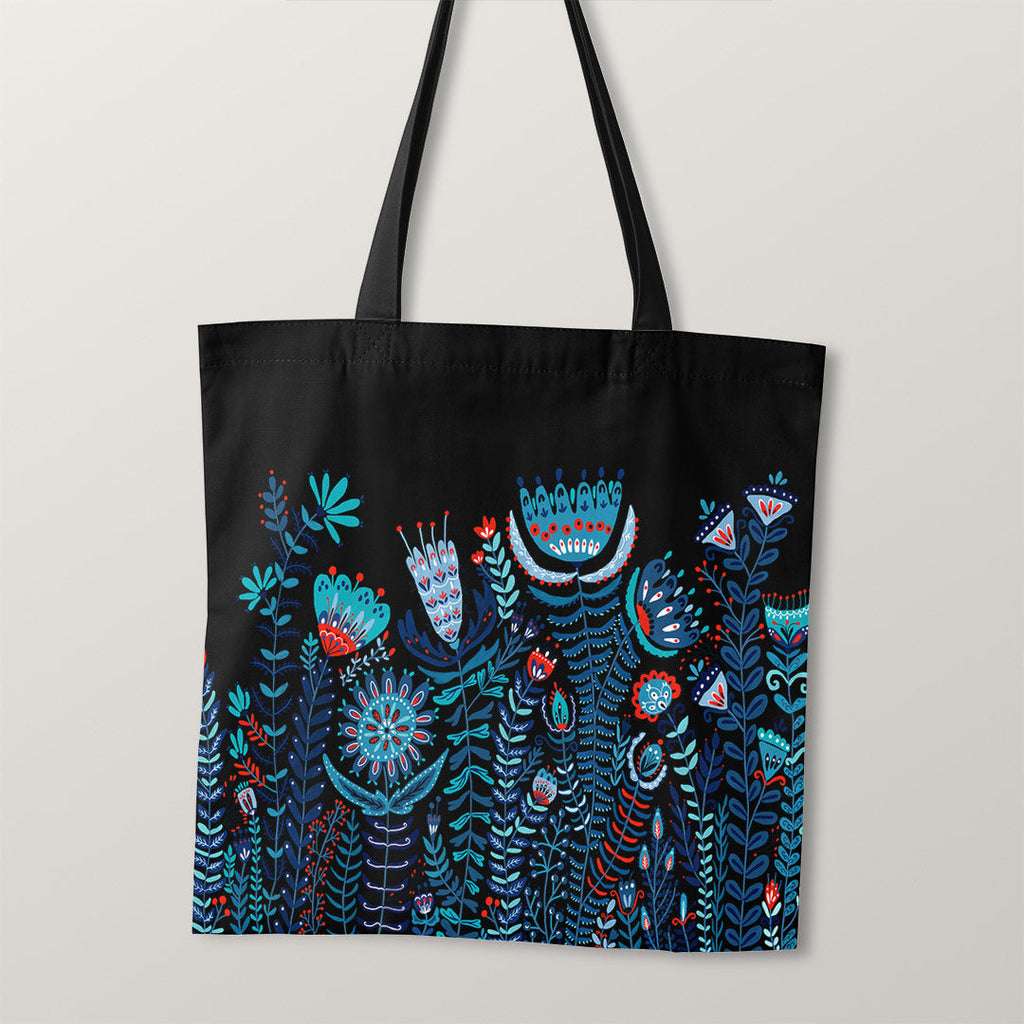 TOTE Folk Floral Black TP-30 Fabric Bag Panel