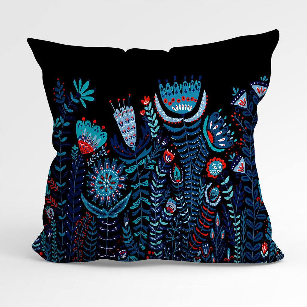 CUSHION Fabric Panel Folk Floral Black CP-30