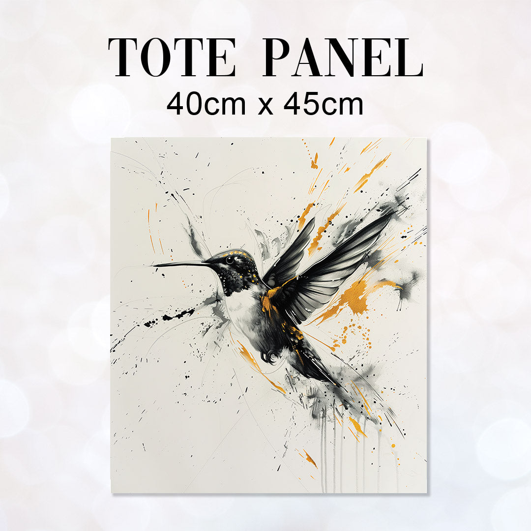 TOTE Charcoal and Gold Hummingbird Fabric Bag Panel TP-378