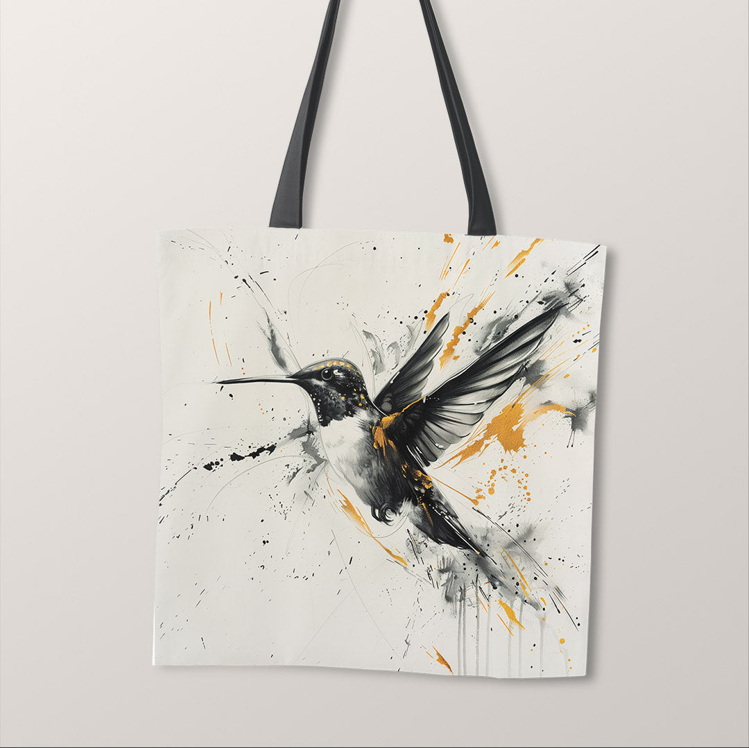 TOTE Charcoal and Gold Hummingbird Fabric Bag Panel TP-378