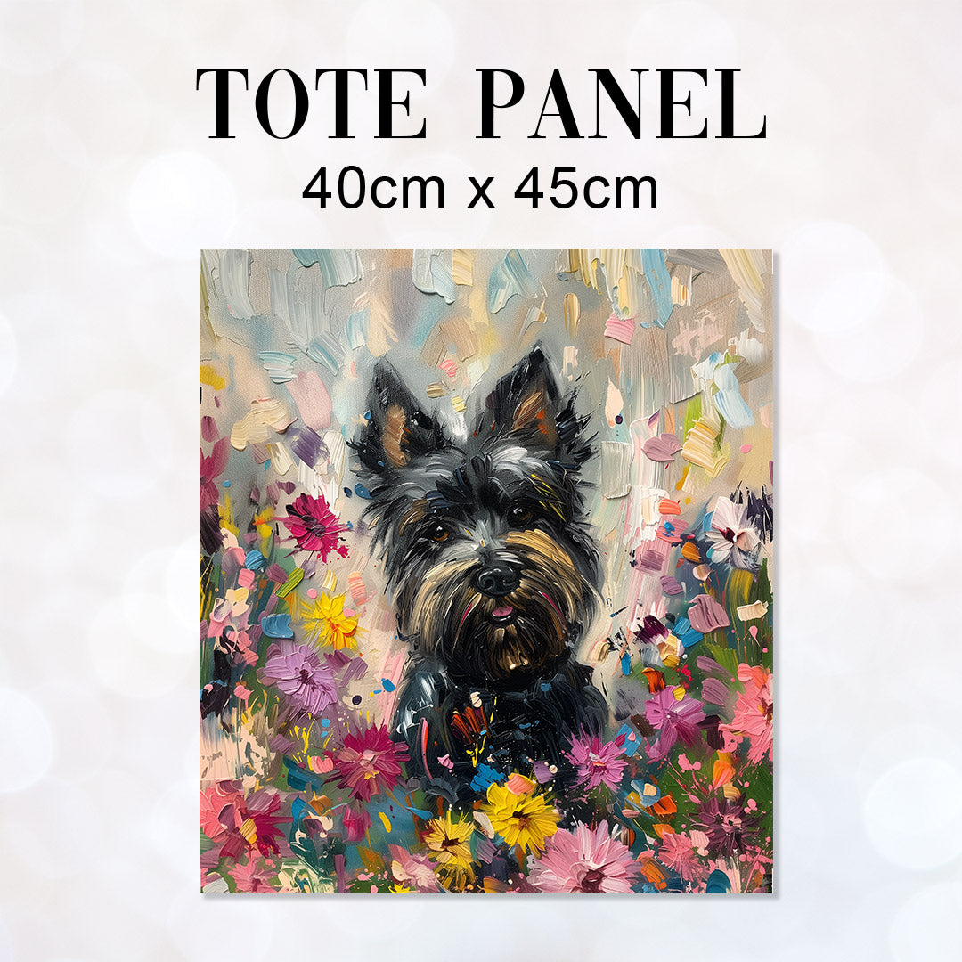 TOTE Cute Floral Black Westie Fabric Bag Panel TP-380