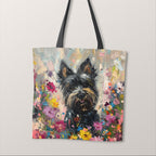 TOTE Cute Floral Black Westie Fabric Bag Panel TP-380