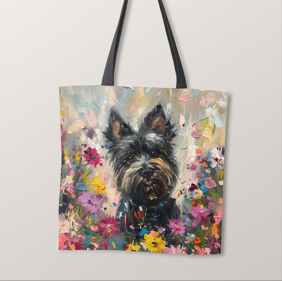 TOTE Cute Floral Black Westie Fabric Bag Panel TP-380