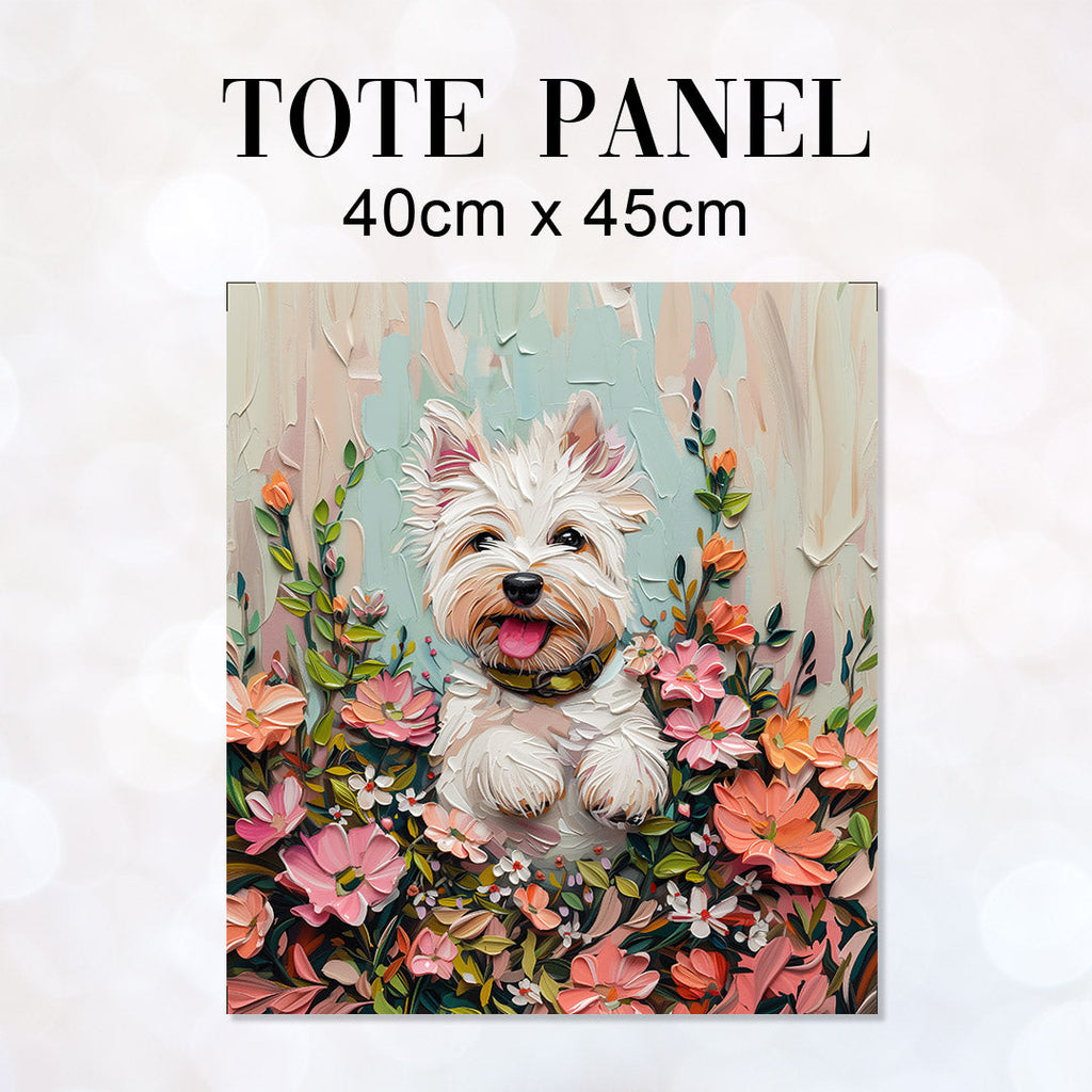 TOTE Cute Floral White Westie Fabric Bag Panel TP-381