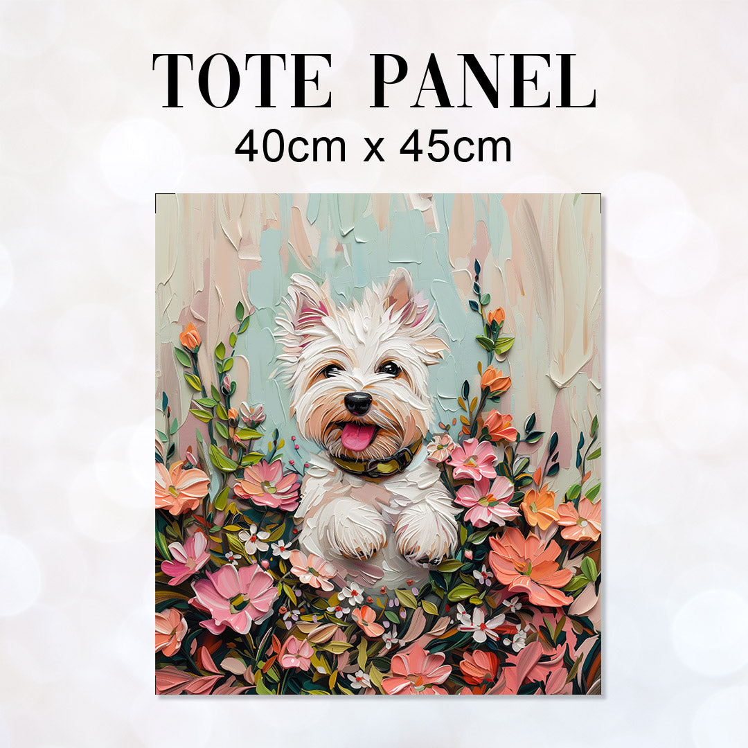 TOTE Cute Floral White Westie Fabric Bag Panel TP-381
