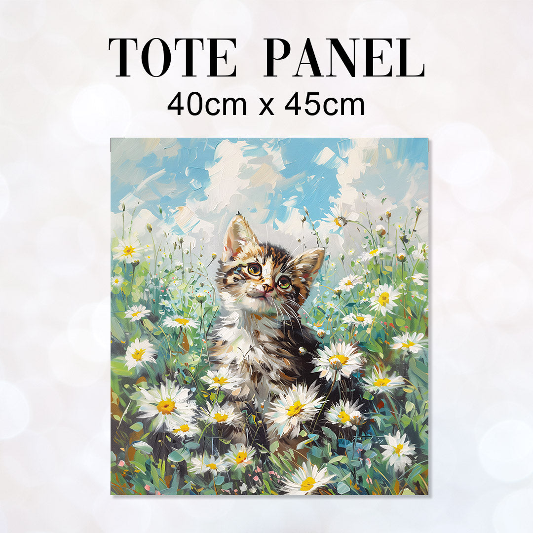 TOTE Daisy Field Kitten Fabric Bag Panel TP-383