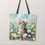 TOTE Daisy Field Kitten Fabric Bag Panel TP-383