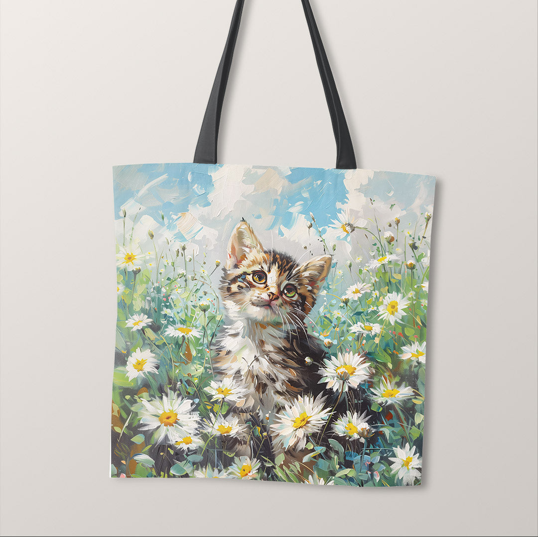 TOTE Daisy Field Kitten Fabric Bag Panel TP-383