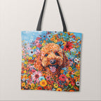 TOTE Floral Brown Poodle Fabric Bag Panel TP-386